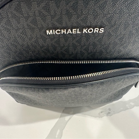 Michael Kors Logo Backpack Purse – Black/Grey MK Monogram - Picture 3 of 7